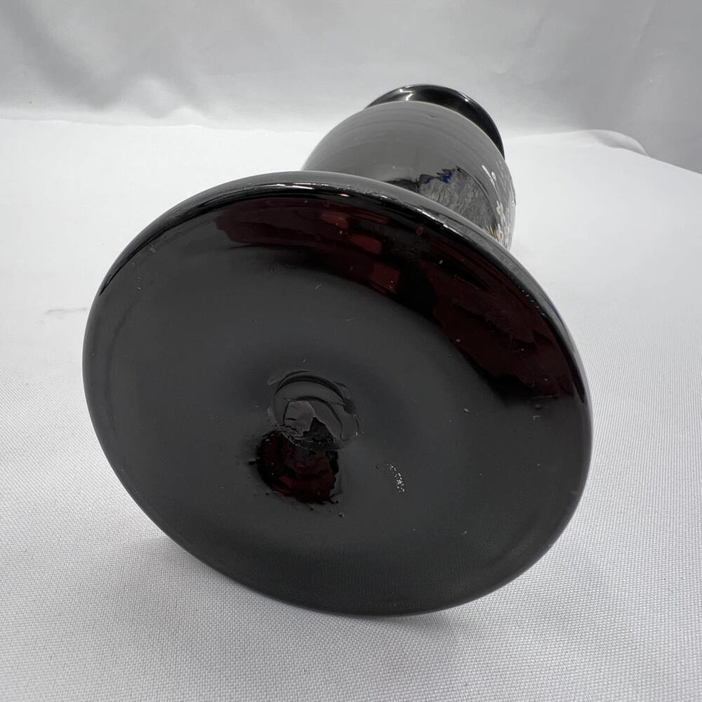 Vintage Black Glass Vase, Victorian era style handpainted floral decor - Picture 6 of 7